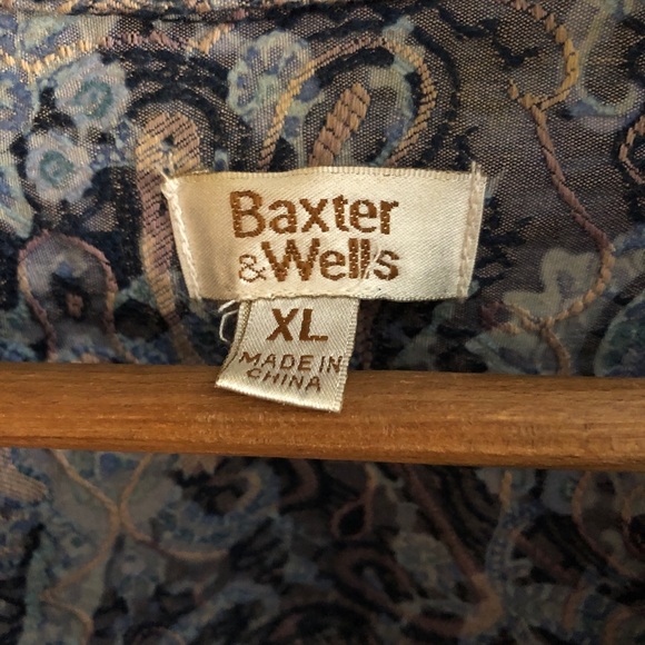 Baxter & Wells Vintage 90's Blue Floral Paisley Embroidered Jacket Boho Artsy XL - Picture 16 of 16